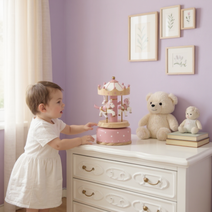 CARILlON IN LEGNO ROSA BABY GIRL 16.5X8.5