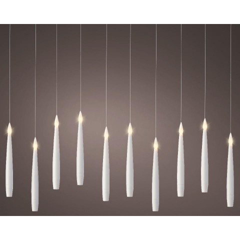CANDELE CASCATA 10 LED BIANCO CALDO TELECOMANDO H.15