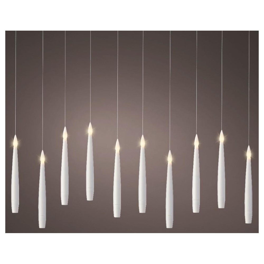 CANDELE CASCATA 10 LED BIANCO CALDO TELECOMANDO H.15