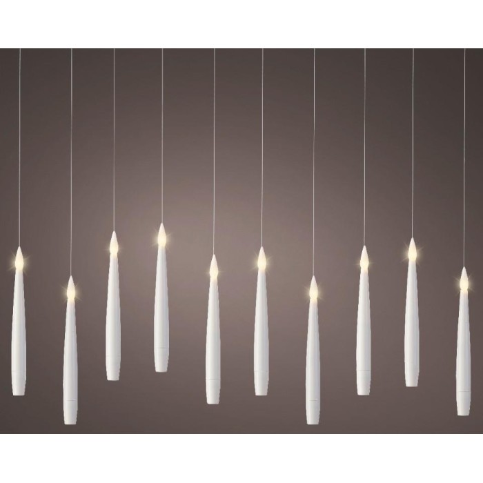 CANDELE CASCATA 10 LED BIANCO CALDO TELECOMANDO H.15