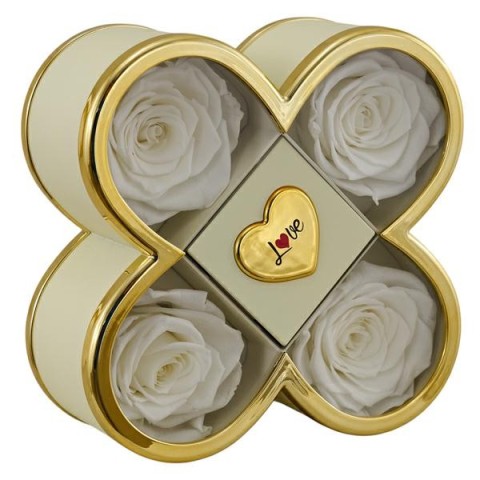 SCATOLA QUADRIFOGLIO 14X14X6 PANNA 4 ROSE STAB.