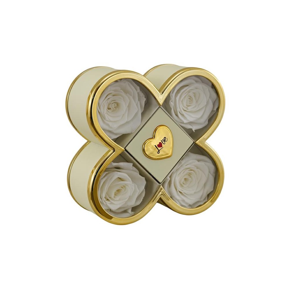 SCATOLA QUADRIFOGLIO 14X14X6 PANNA 4 ROSE STAB.