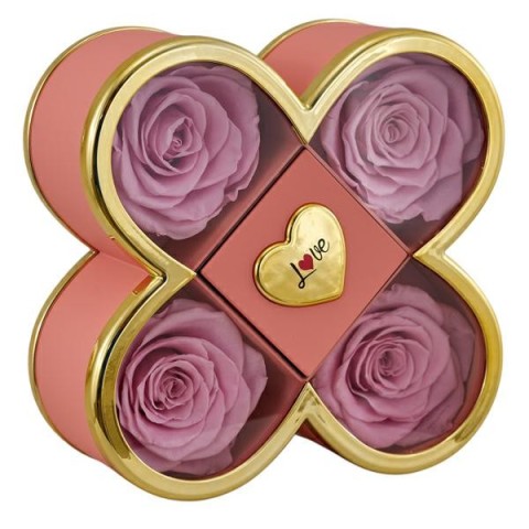 SCATOLA QUADRIFOGLIO 14X14X6 ROSA 4 ROSE STAB.