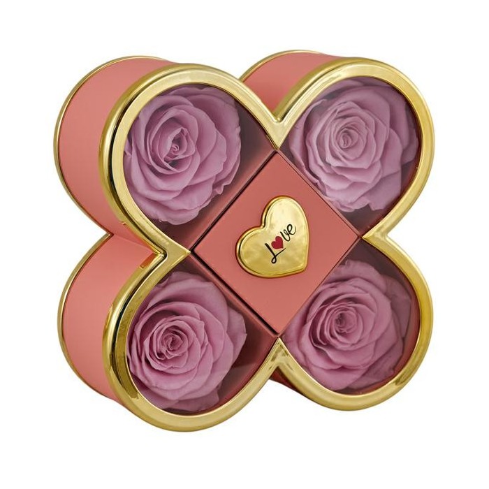 SCATOLA QUADRIFOGLIO 14X14X6 ROSA 4 ROSE STAB.