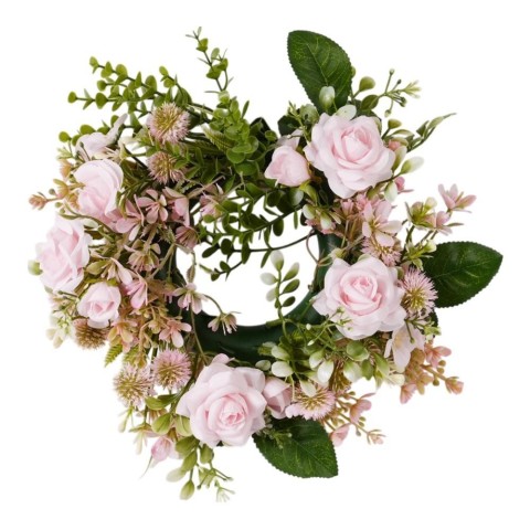 CORONA FIORITA CON ROSE CM.30 ROSA