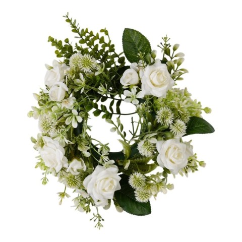 CORONA FIORITA CON ROSE CM.30 BIANCO