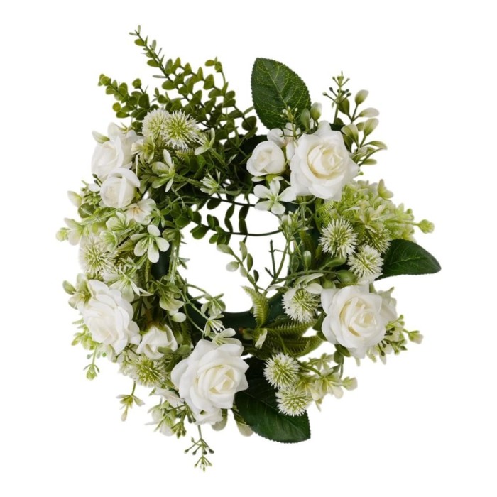 CORONA FIORITA CON ROSE CM.30 BIANCO