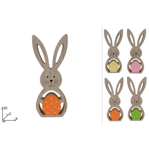 CONIGLIO 20 CM IN LEGNO C UOVO 4 COL.
