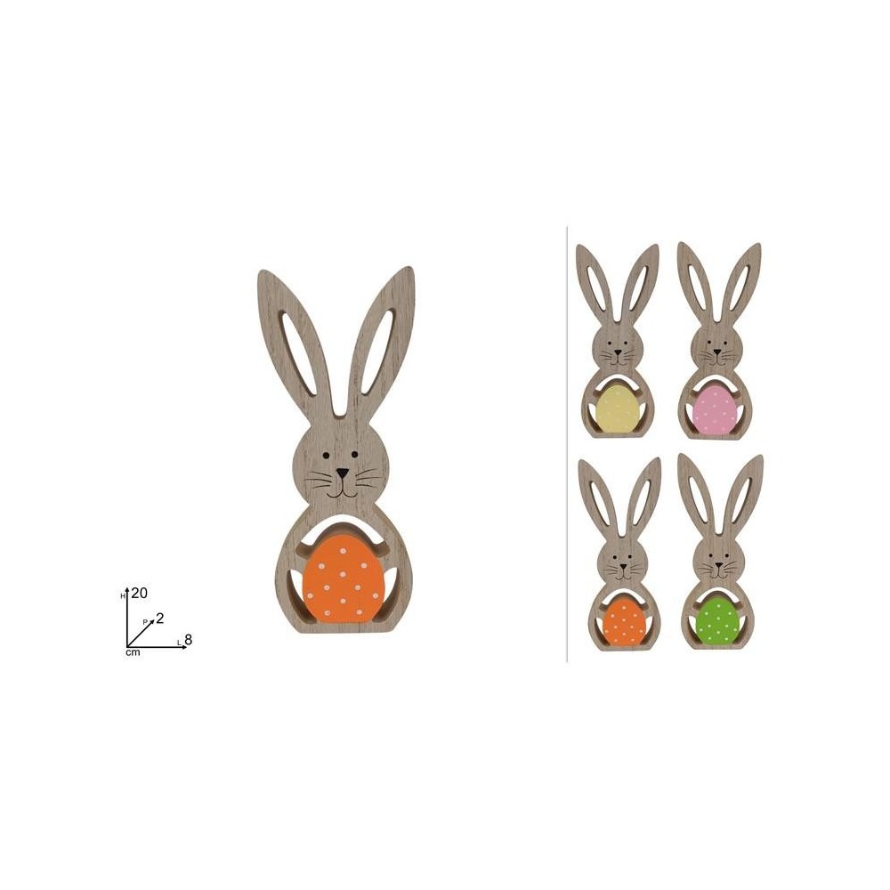 CONIGLIO 20 CM IN LEGNO C UOVO 4 COL.