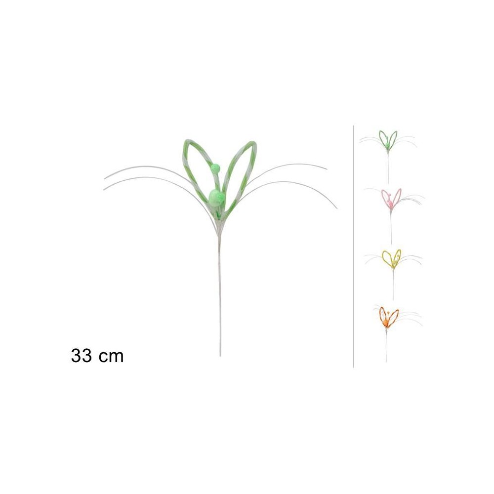 STELO 33 CM ORECCHIE CONIGLIO C BACCHE E UOVA GLITTERATE 4 COL.