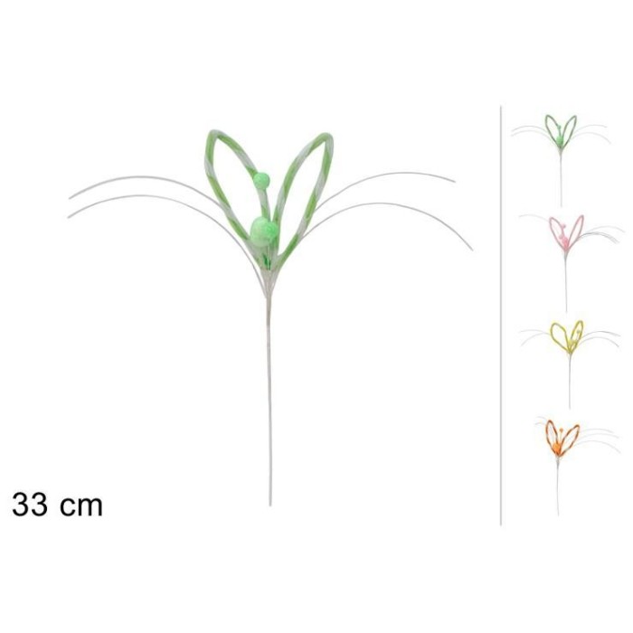 STELO 33 CM ORECCHIE CONIGLIO C BACCHE E UOVA GLITTERATE 4 COL.