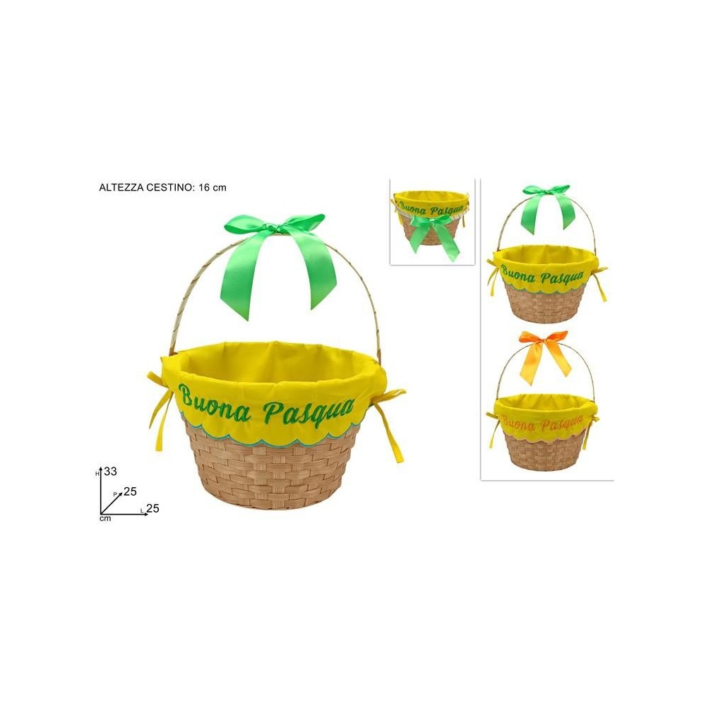 CESTA TONDA 25x16x33CM C MANICO  BUONA PASQUA  2 COL