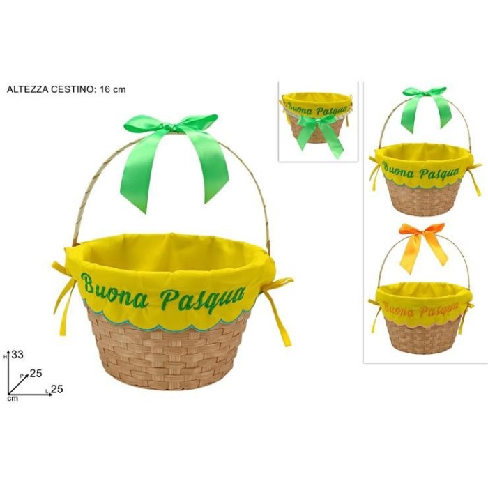 CESTA TONDA 25x16x33CM C MANICO  BUONA PASQUA  2 COL