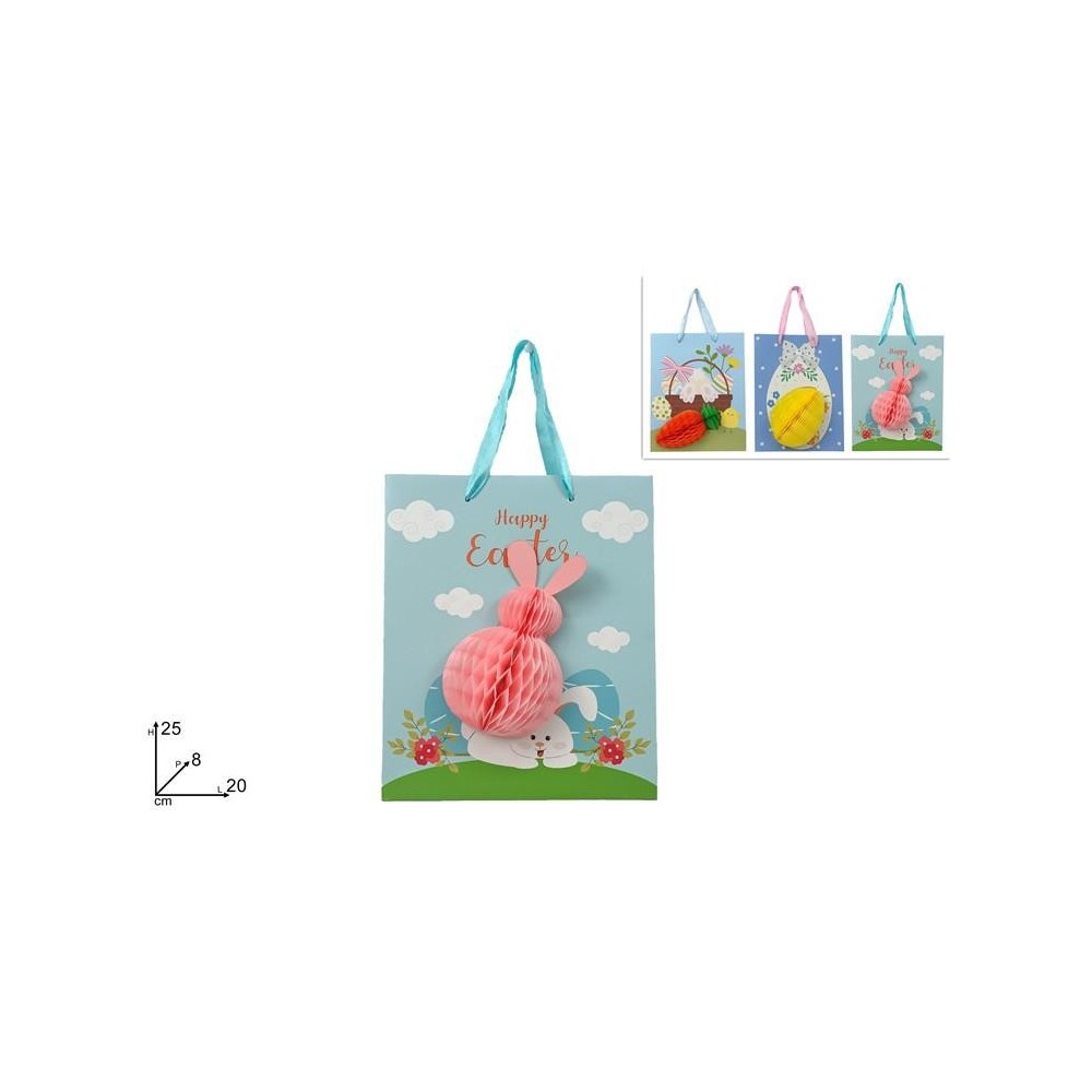 BUSTA REGALO C SOGGETTO PASQUALE IN CARTA 25X20X8 3 ASS