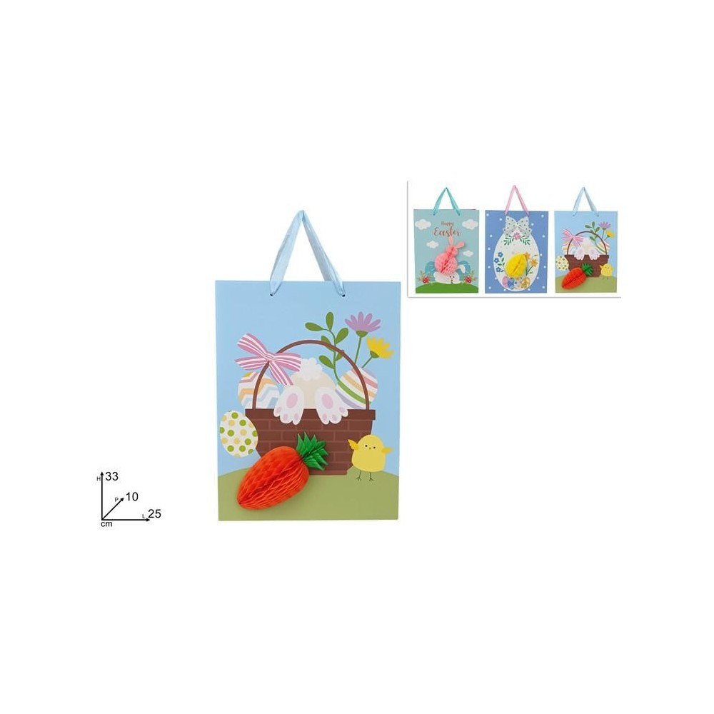 BUSTA REGALO C SOGGETTO PASQUALE IN CARTA 33X25X10 3ASS