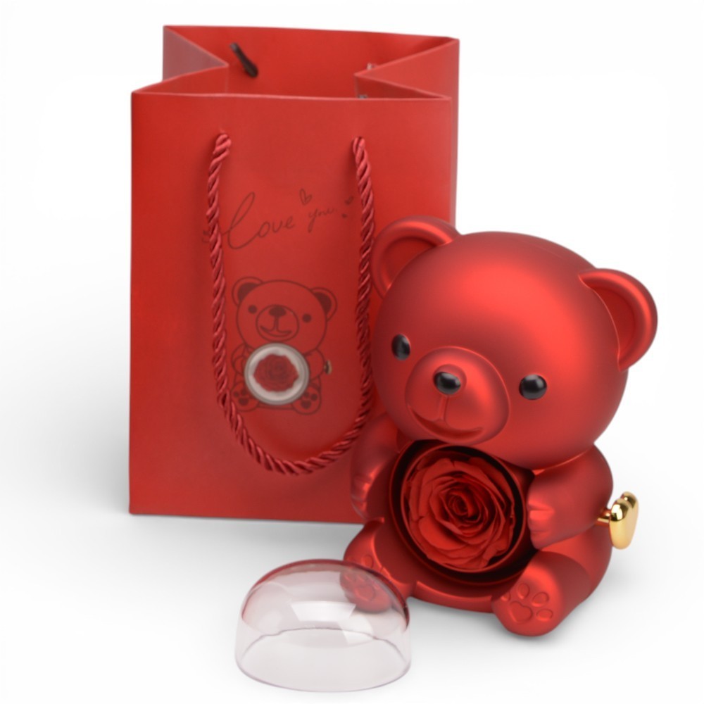 SCATOLA ORSETTO 12X13X16 ROSSA Con ROSA ETERNA