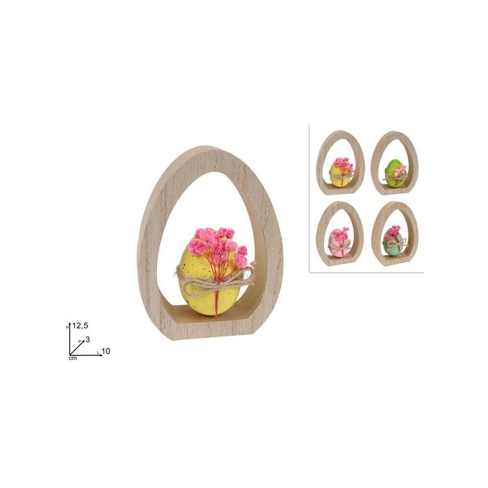 DECORAZIONE UOVO PASQUALE IN LEGNO 12,5CM 4COL