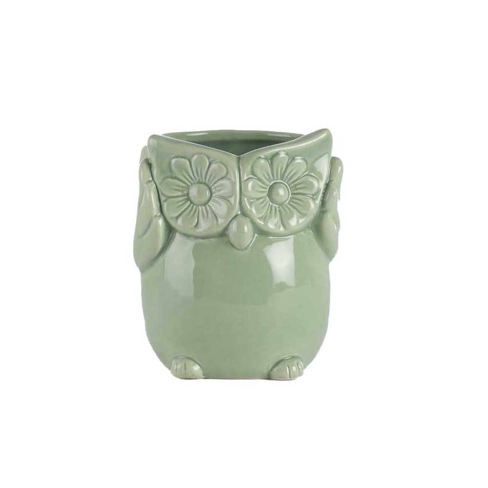 VASETTO GUFO VERDE MENTA CERAMICA EST D.8.5 H.9.5