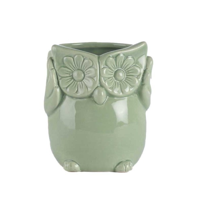 VASETTO GUFO VERDE MENTA CERAMICA EST D.8.5 H.9.5