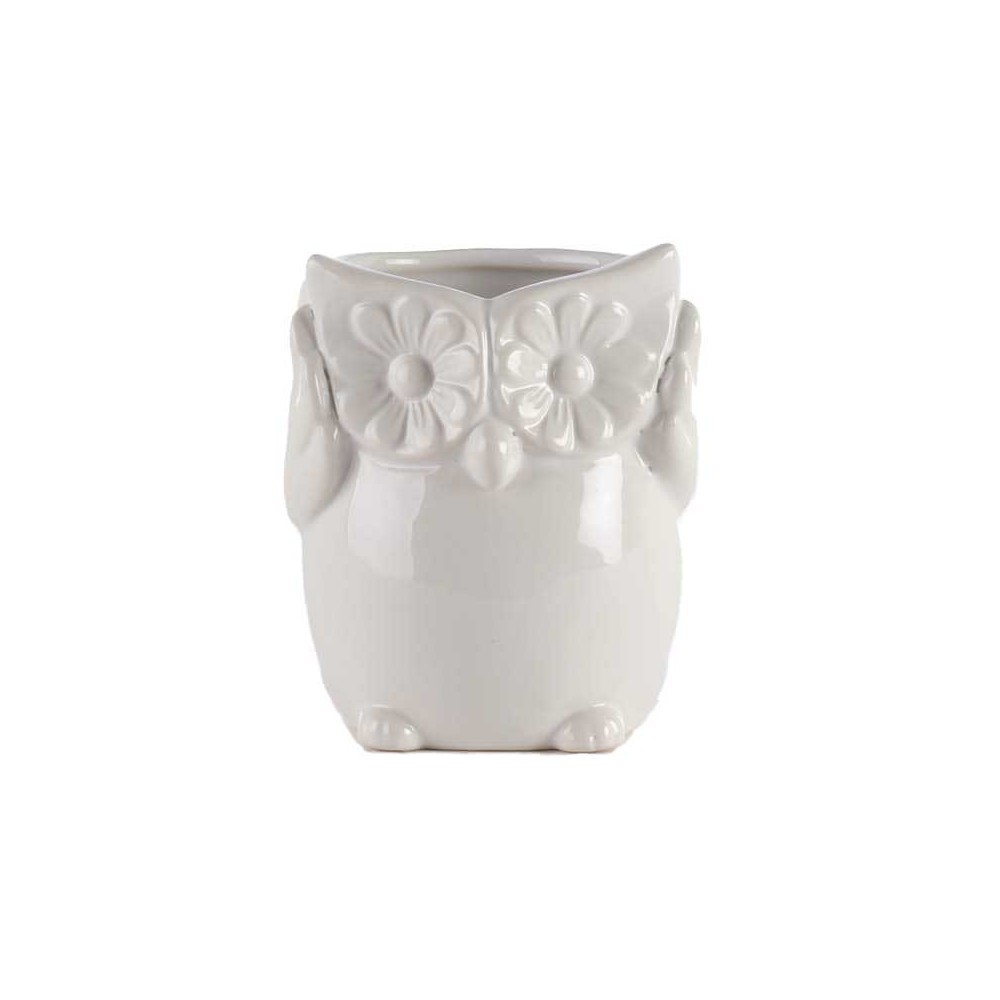 VASETTO GUFO BIANCO CERAMICA EST D.8.5 H.9.5