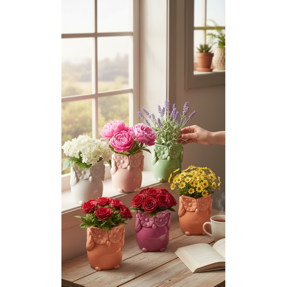 VASETTO GUFO ROSA CERAMICA EST D.8.5 H.9.5