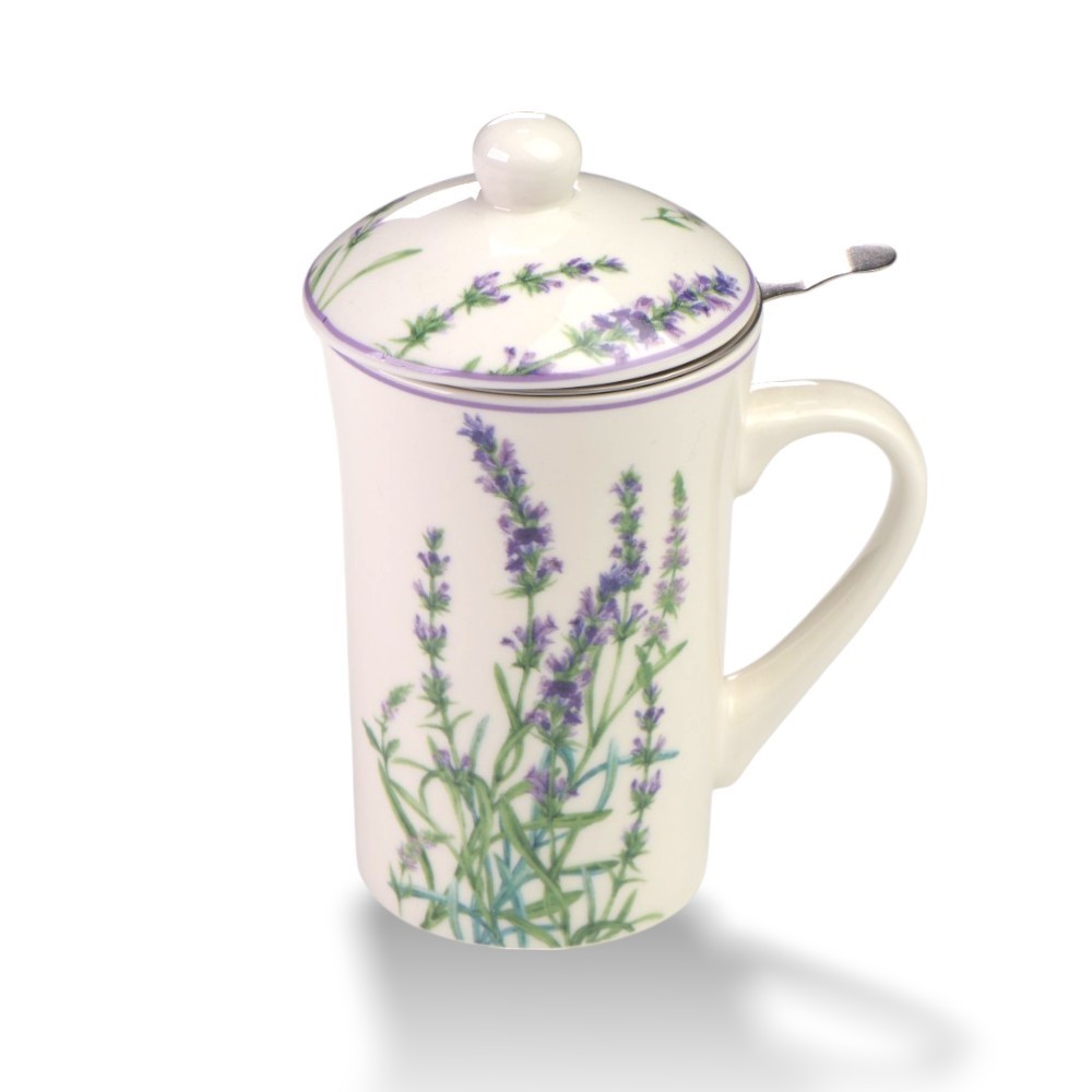 TISANIERA PORCELLANA CON FILTRO ACCIAIO DISEGNO LAVANDA