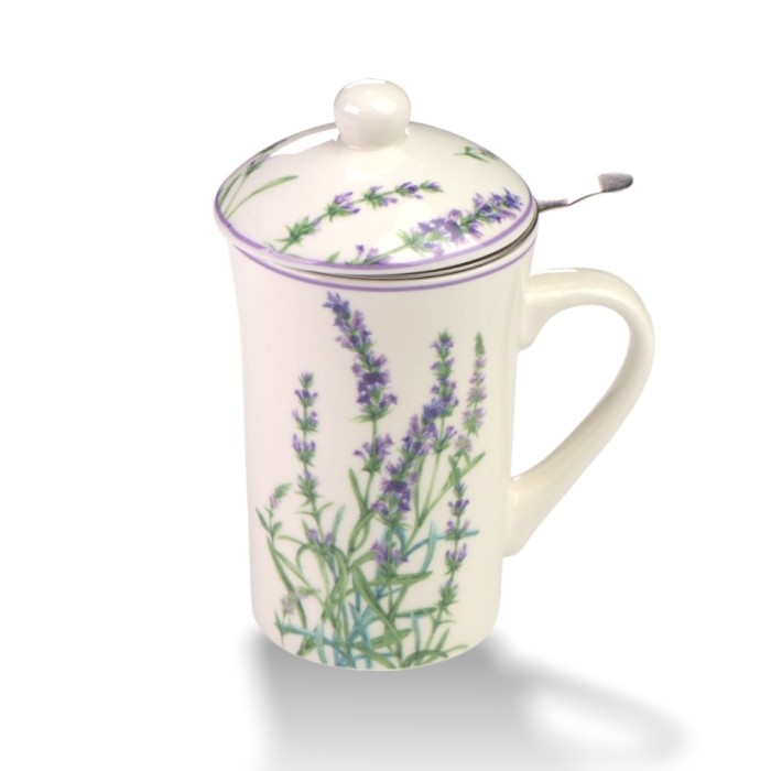 TISANIERA PORCELLANA CON FILTRO ACCIAIO DISEGNO LAVANDA