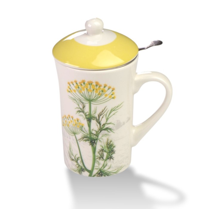 TISANIERA PORCELLANA CON FILTRO ACCIAIO FIORI GIALLI