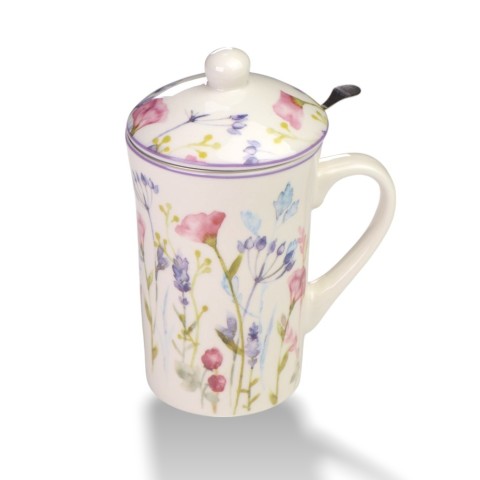 TISANIERA PORCELLANA CON FILTRO ACCIAIO LISIANTUS ROSA