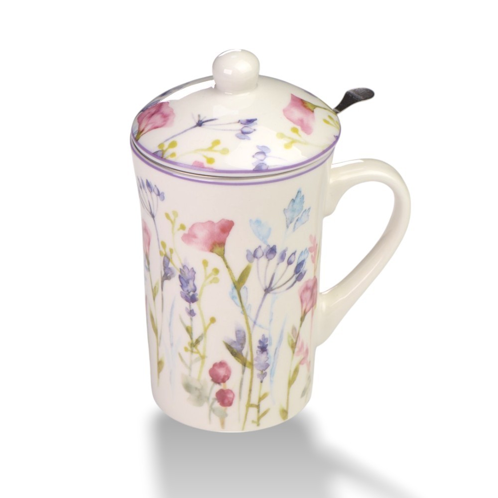 TISANIERA PORCELLANA CON FILTRO ACCIAIO LISIANTUS ROSA