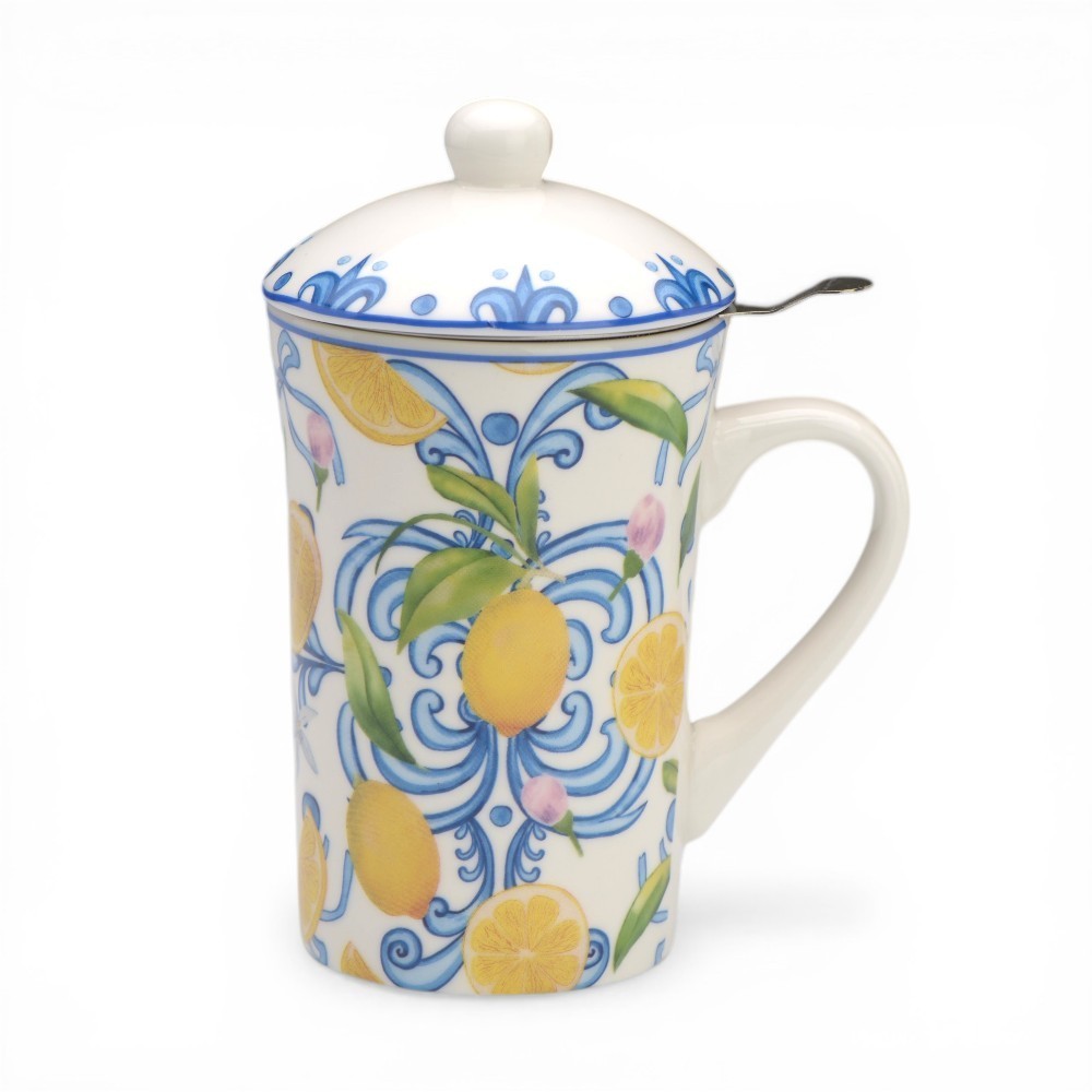 TISANIERA PORCELLANA CON FILTRO ACCIAIO COSTIERA LIMONI