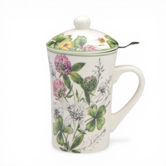 TISANIERA PORCELLANA CON FILTRO ACCIAIO QUDRIFOGLIO E PROTEE