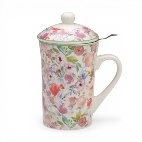 TISANIERA PORCELLANA CON FILTRO ACCIAIO FIORI COLORATI PARIGI