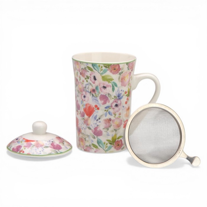 TISANIERA PORCELLANA CON FILTRO ACCIAIO FIORI COLORATI PARIGI