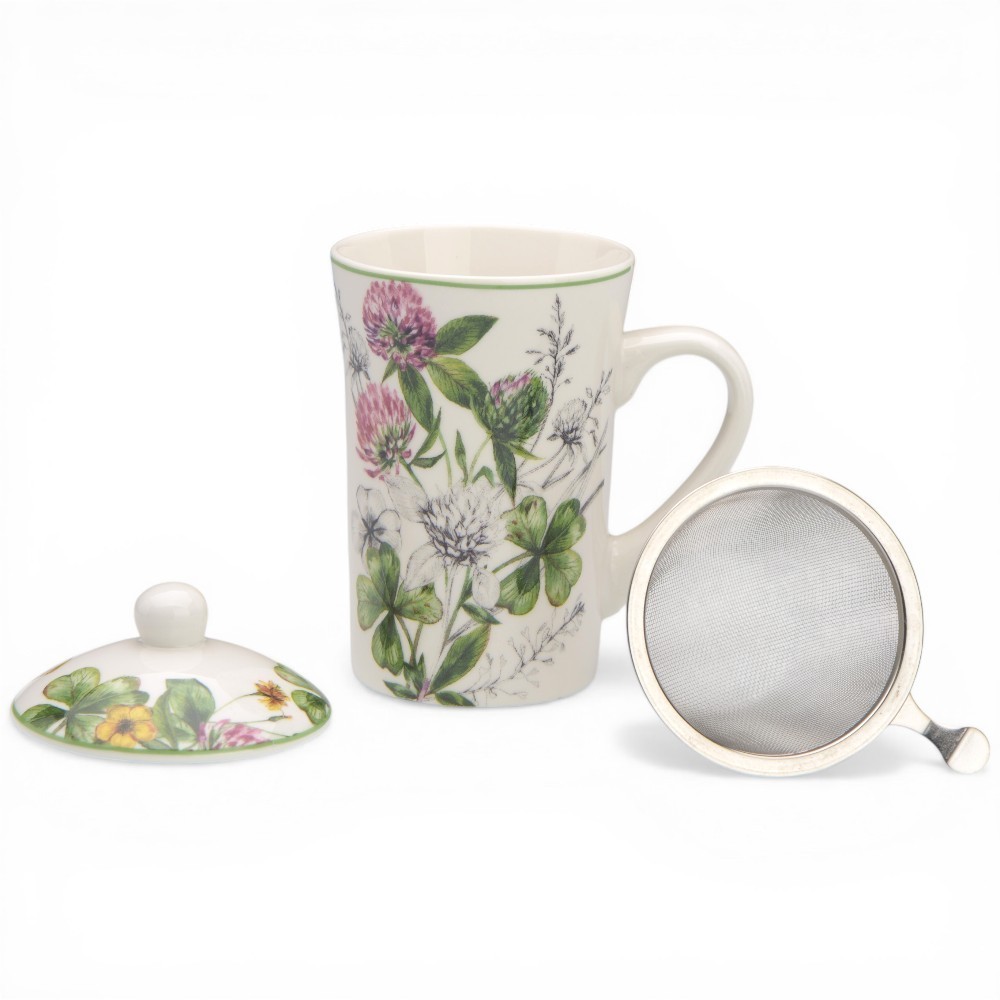 TISANIERA PORCELLANA CON FILTRO ACCIAIO QUDRIFOGLIO E PROTEE