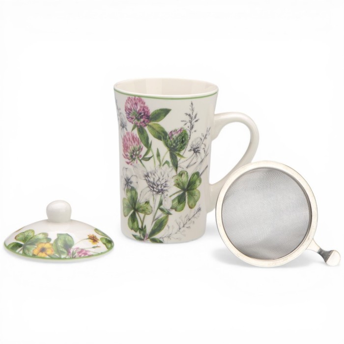 TISANIERA PORCELLANA CON FILTRO ACCIAIO QUDRIFOGLIO E PROTEE