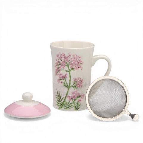 TISANIERA PORCELLANA CON FILTRO ACCIAIO FIORI ROSA 2