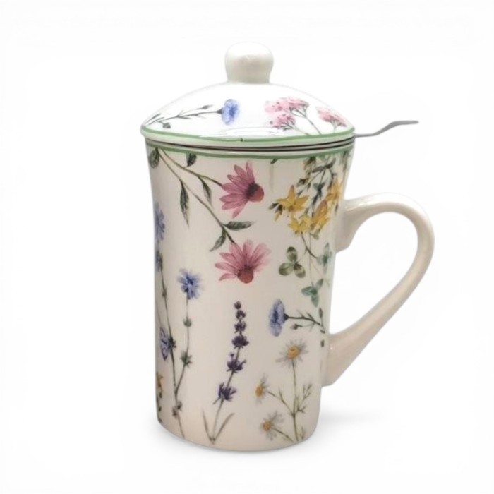 TISANIERA PORCELLANA CON FILTRO ACCIAIO DISEGNO CAMOMILLA