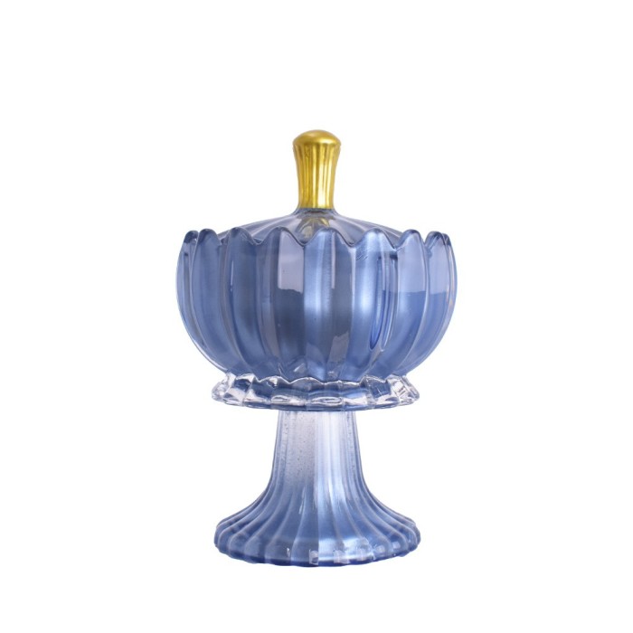 CANDELA VETRO 17CM CELESTE