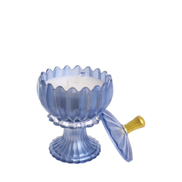 CANDELA VETRO 17CM CELESTE