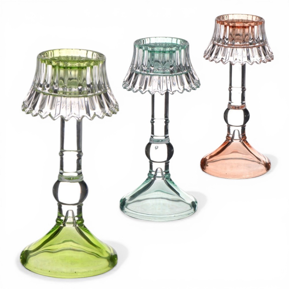 LUME PORTACANDELA VETRO IN 3 COLORI  ASSORTITI