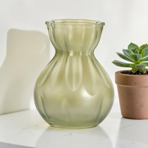 VASO VETRO ONDULATO VERDE 20X11