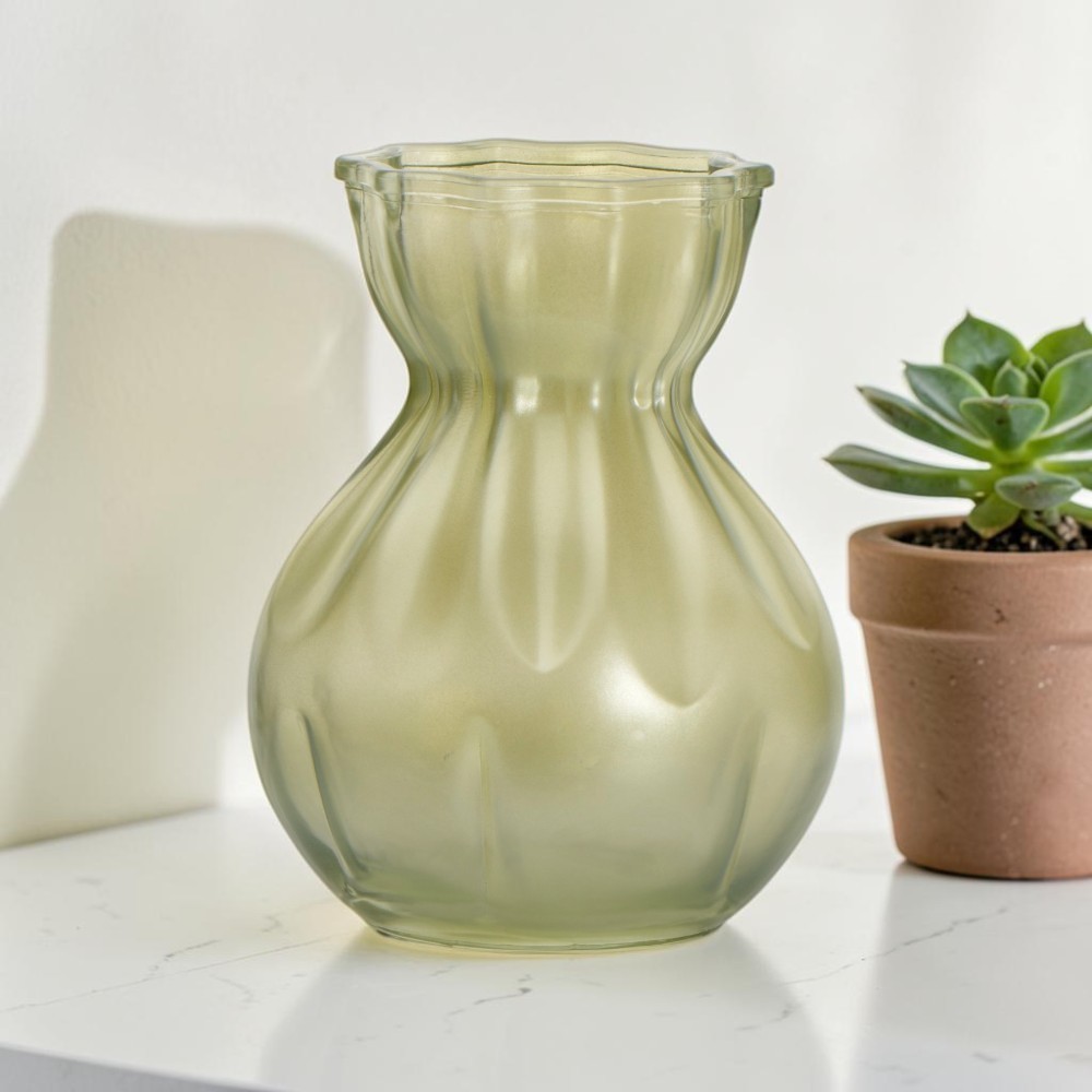 VASO VETRO ONDULATO VERDE 20X11