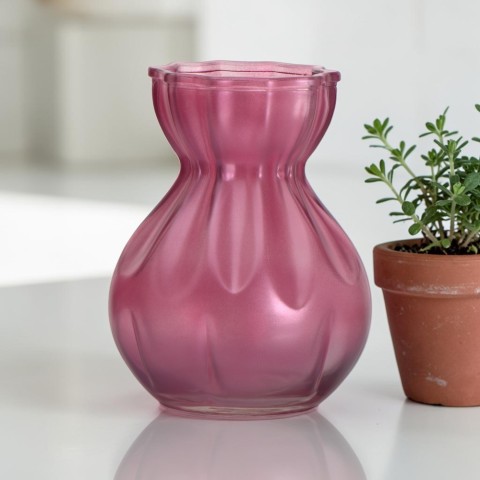 VASO VETRO ONDULATO ROSA LUCIDO 20X11