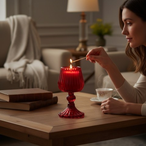 CANDELA CALICE ROSSO H15.5 VETRO 2
