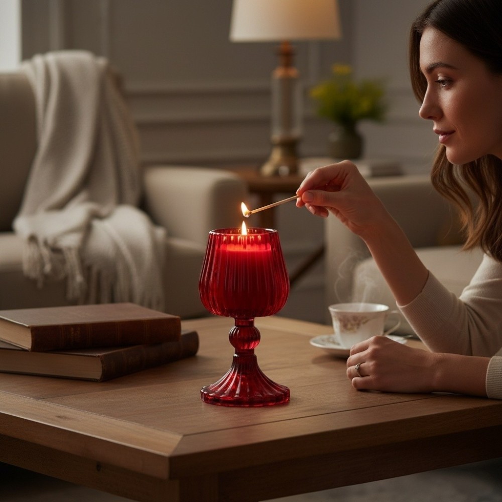 CANDELA CALICE ROSSO H15.5 VETRO