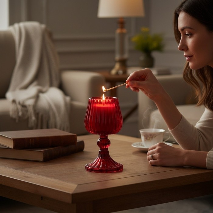 CANDELA CALICE ROSSO H15.5 VETRO