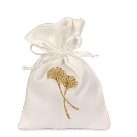 SACCHETTO RASO BIANCO RICAMATO GINGKO