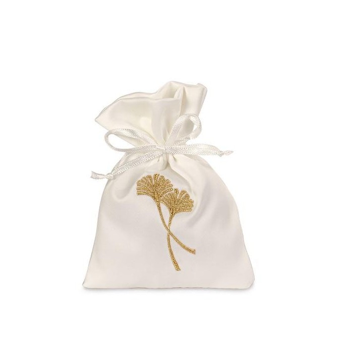 SACCHETTO RASO BIANCO RICAMATO GINGKO