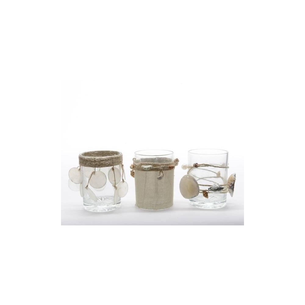 PORTA TEA LIGHT VETRO 3ASS NATURALE